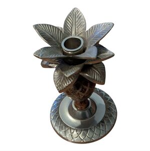 Vintage Pineapple Metal Candle Holder Silver Toned Marble with Carving